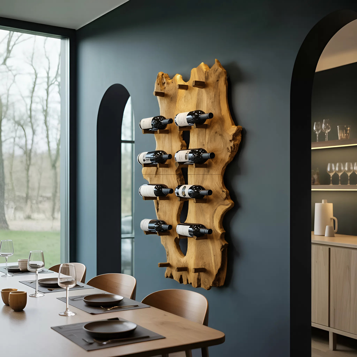 Mid Century Live Edge Wine Holder For Elegant Entryway Decor