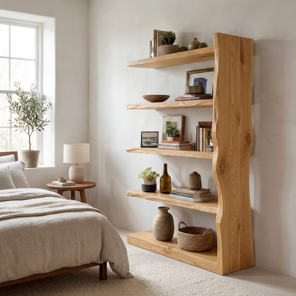 Organic Wooden Standing Shelf For Minimalist Home