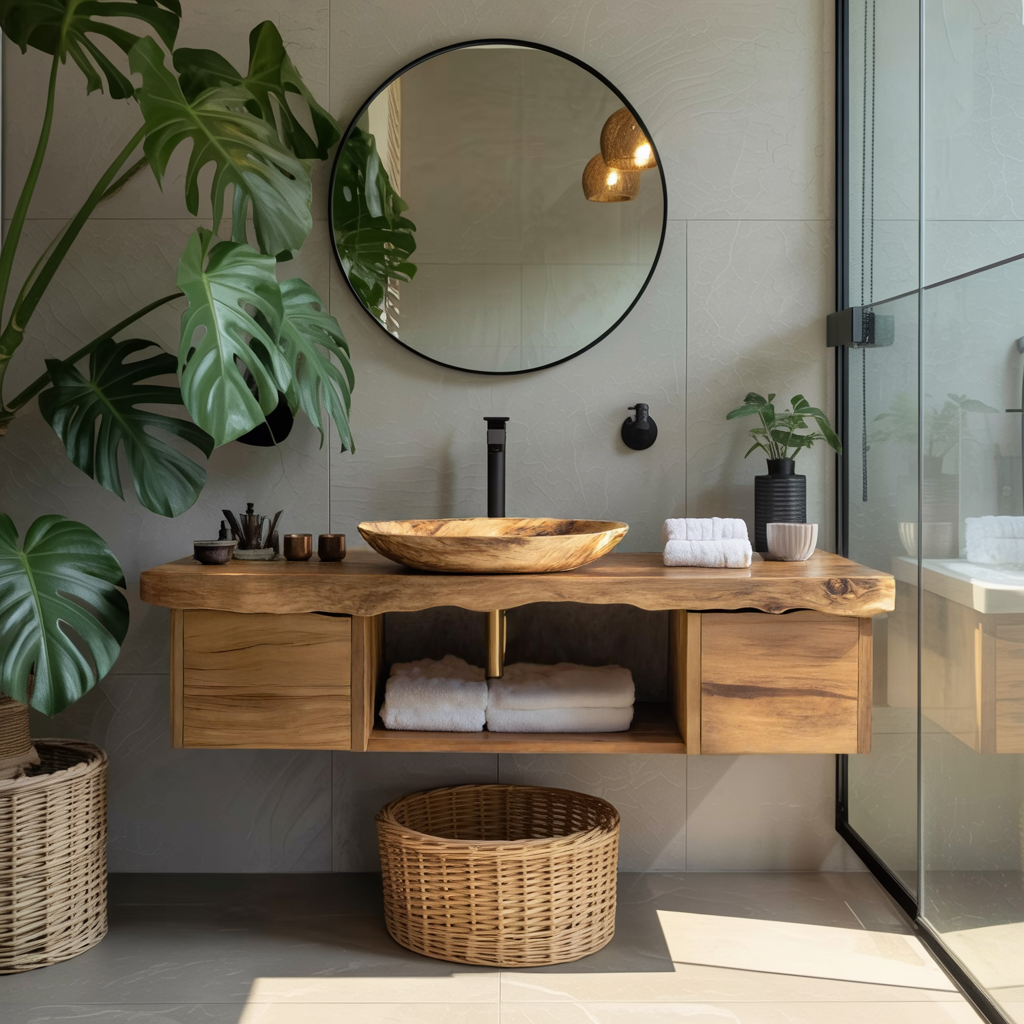 Natural Wood Floating Vanity For Bathroom Upgrade