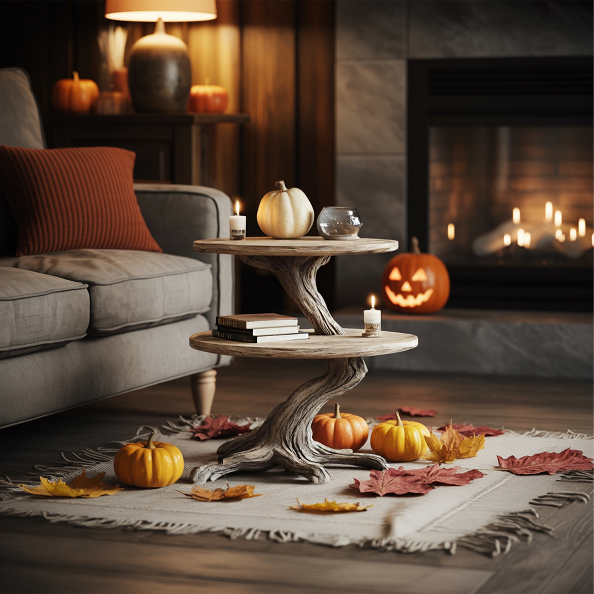 Rustic Solid Wood End Table For Modern Living Room