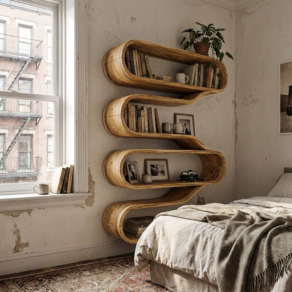Contemporary Natural Wood Wall Mounted Shelf For Interior Decor