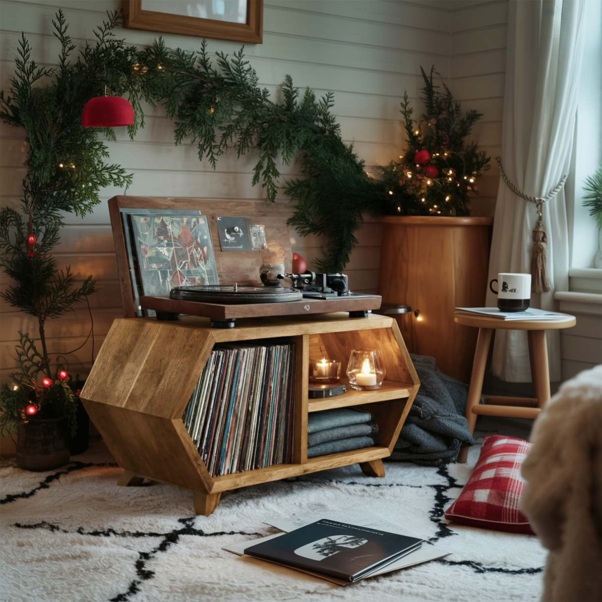 Handcrafted Wooden Record Stand For Bedroom Holiday Style