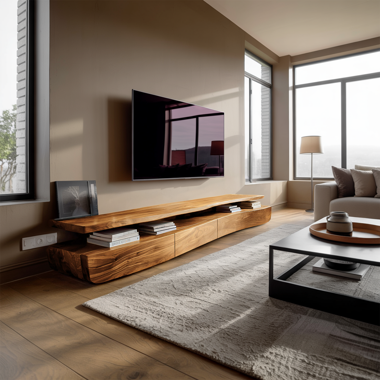 Contemporary TV Cabinet Functional Storage Drawers For Home