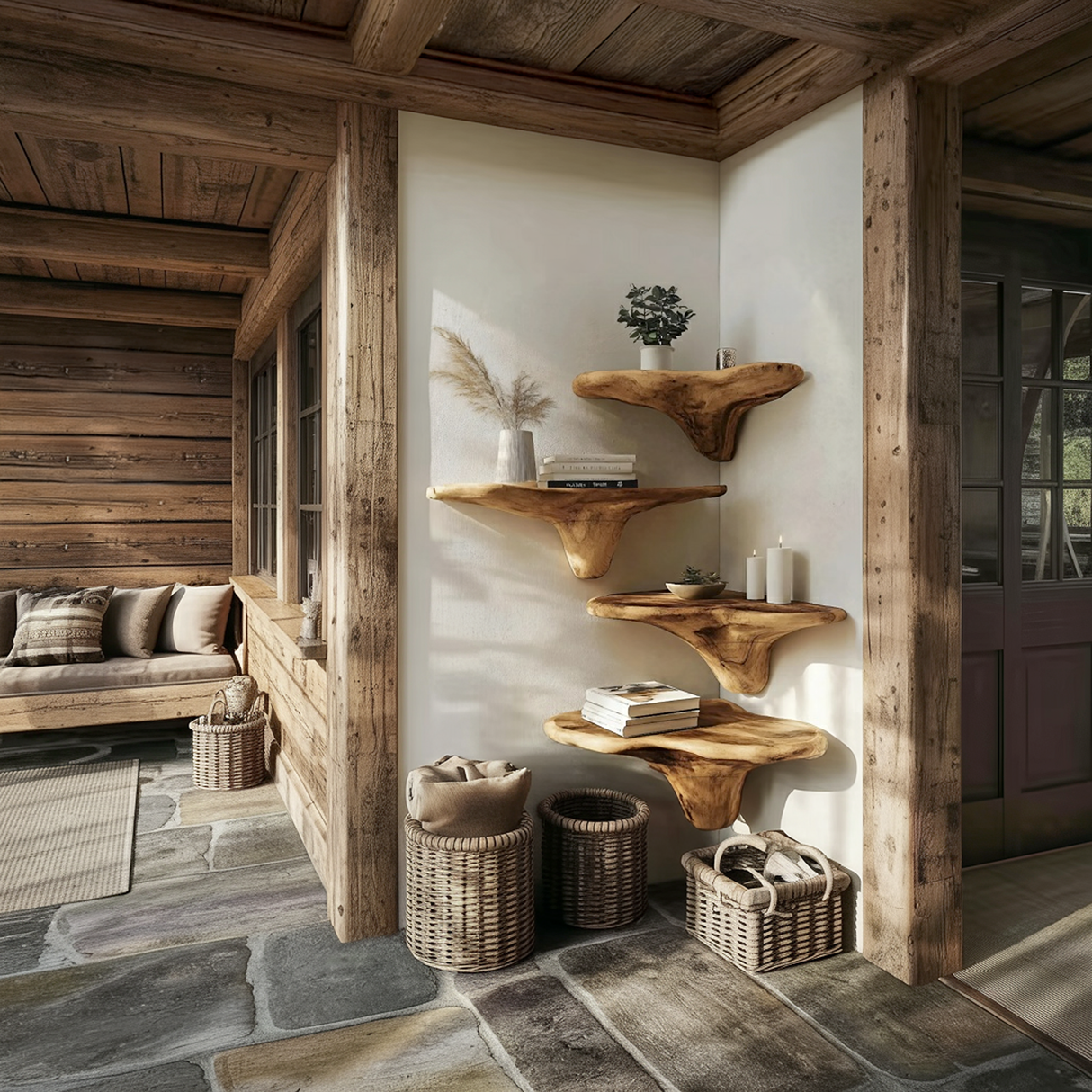 Modern Solid Wood Mushroom Shelf For Bedroom Furniture Decor
