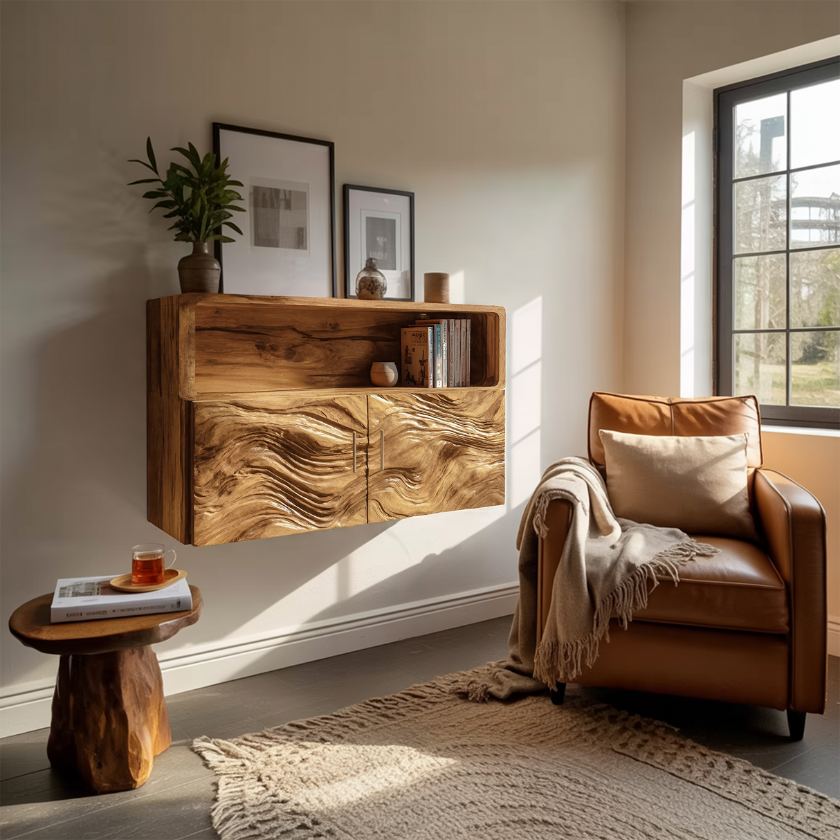 Rustic Live Edge Floating Shelf For Living Room Wall Decor Display