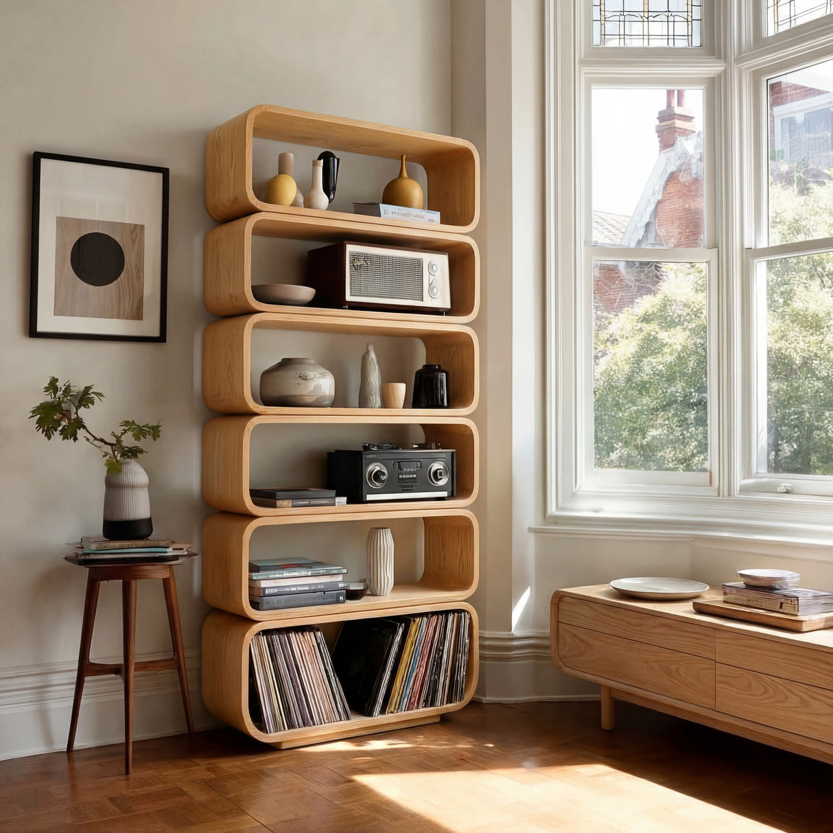Contemporary Wooden Standing Shelf For Living Room Decor