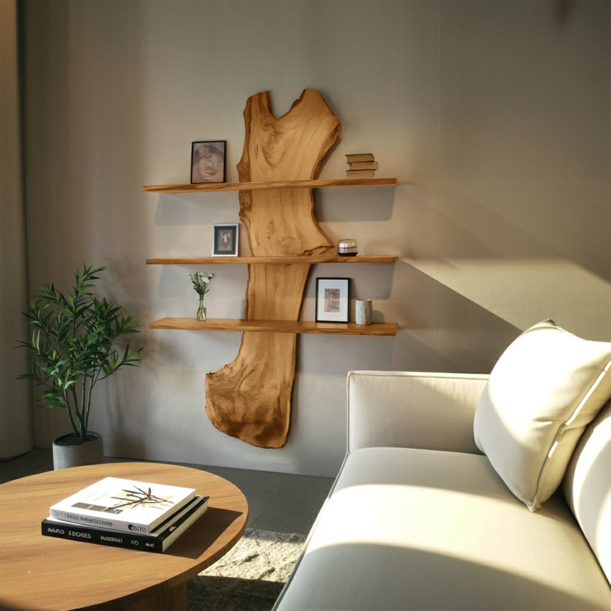 Rustic Live Edge Wall Shelf For Modern Living Room And Entryway