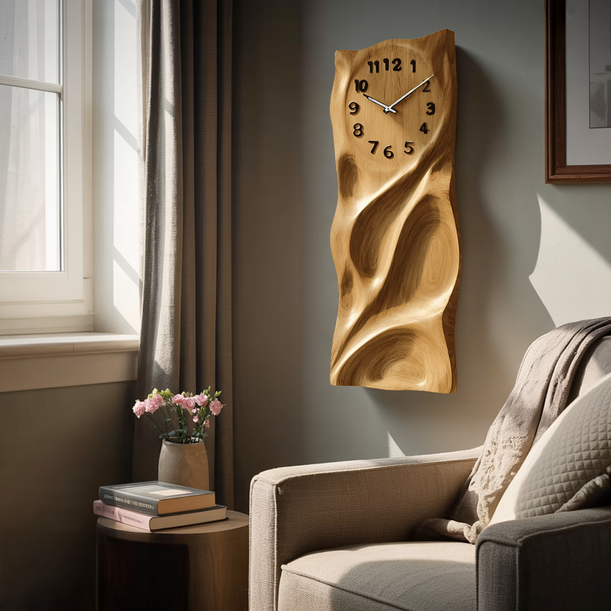 Modern Wall Clock Carved Design For Living Room Interior