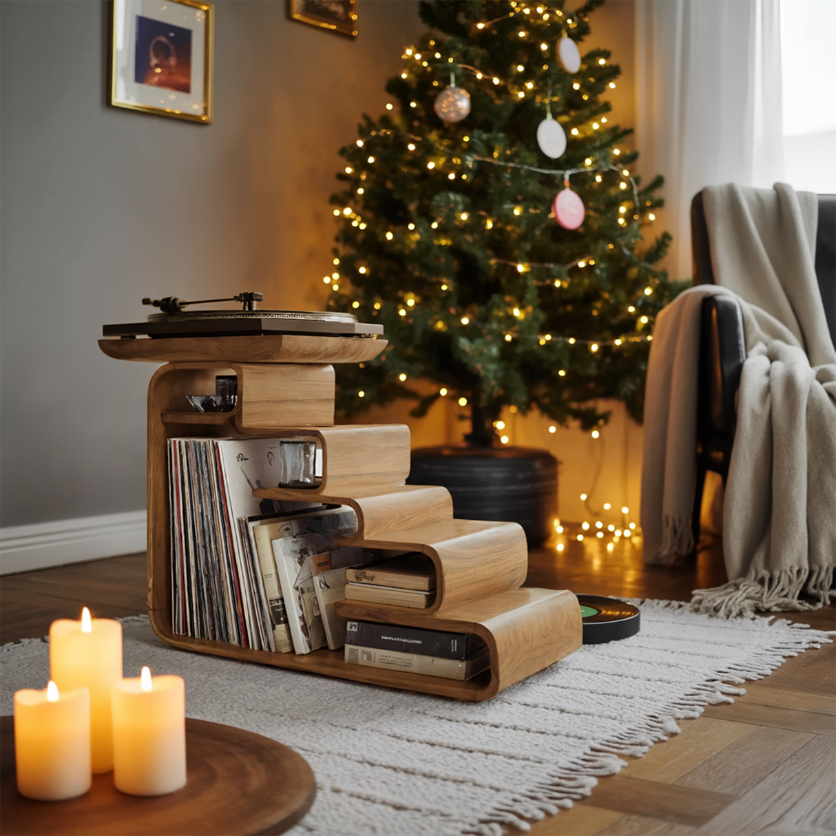 Handcrafted Record Stand For Living Room Vintage Christmas