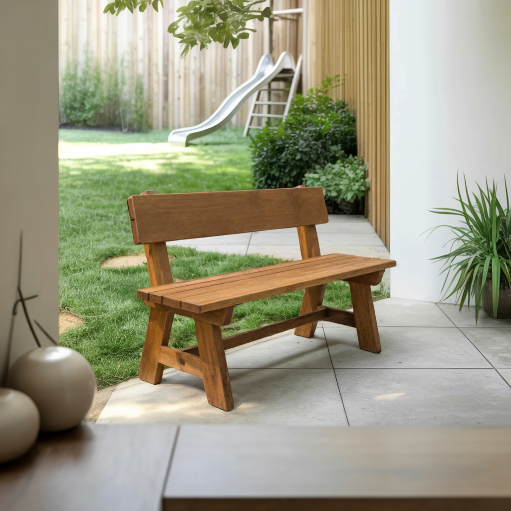 Rustic Garden Bench With Backrest For Patio Or Porch