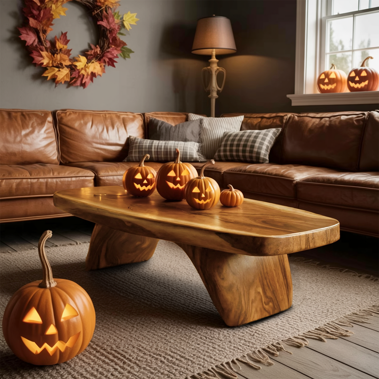 Modern Live Edge Coffee Table Livingroom Decor Cozy Pumpkin Season