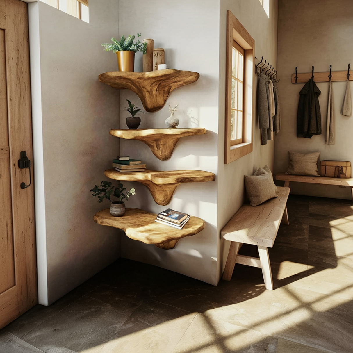 Handcrafted Wooden Live Edge Mushroom Shelf For Unique Home Decor