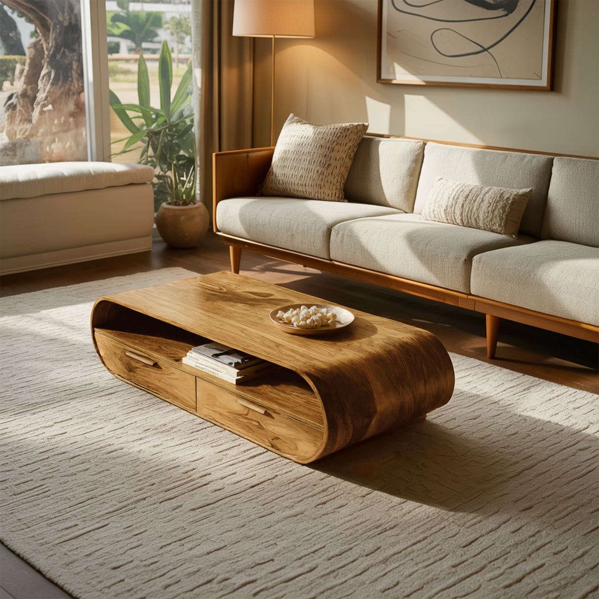 Modern Coffee Table Curved Storage Design For Living Room