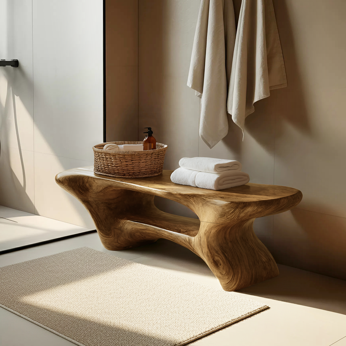 Modern Organic Bathroom Seat With Center Shelf For Bathroom