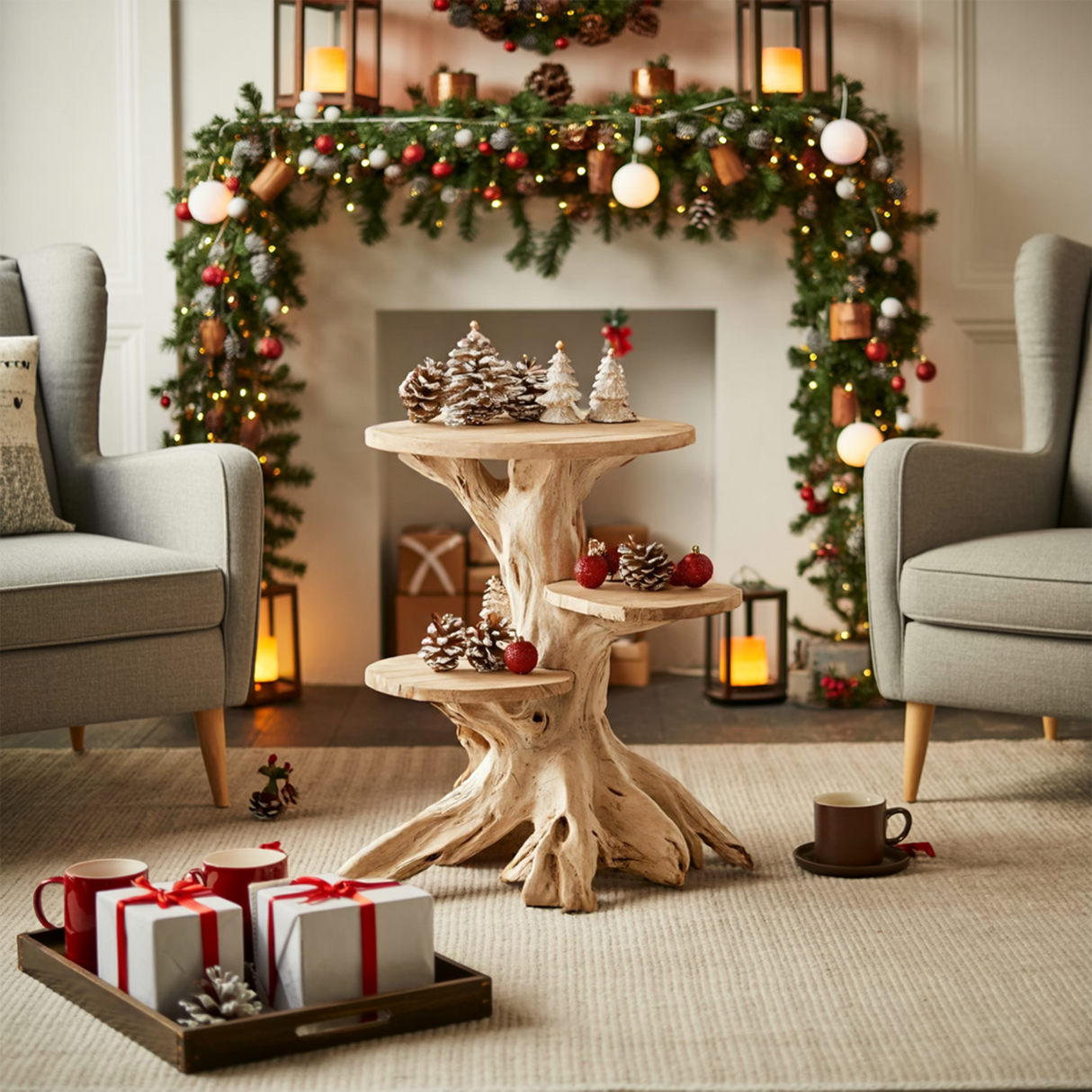 Farmhouse Wooden End Table For Furniture Decor Holiday Display