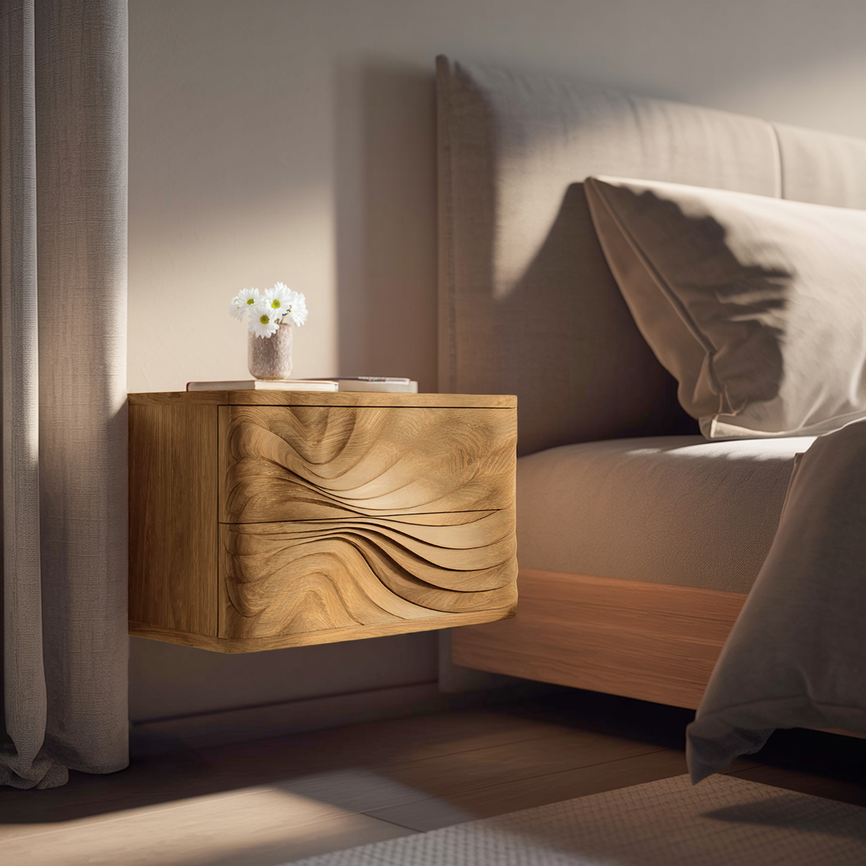 Wall Mounted Nightstand With Drawers For Bedroom