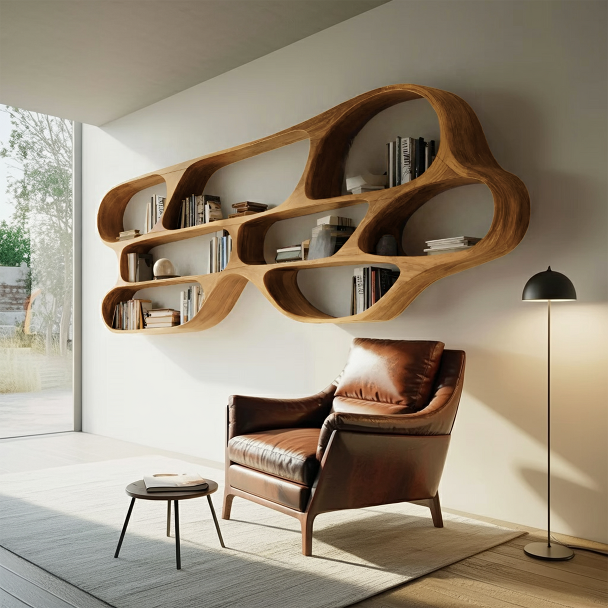 Organic Wall Bookcase For Bedroom Interior Design