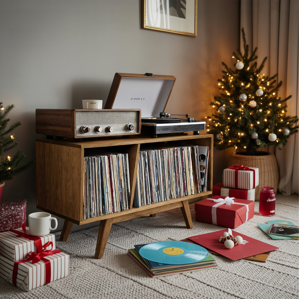 Farmhouse Wooden Record Stand For Entryway Christmas Display