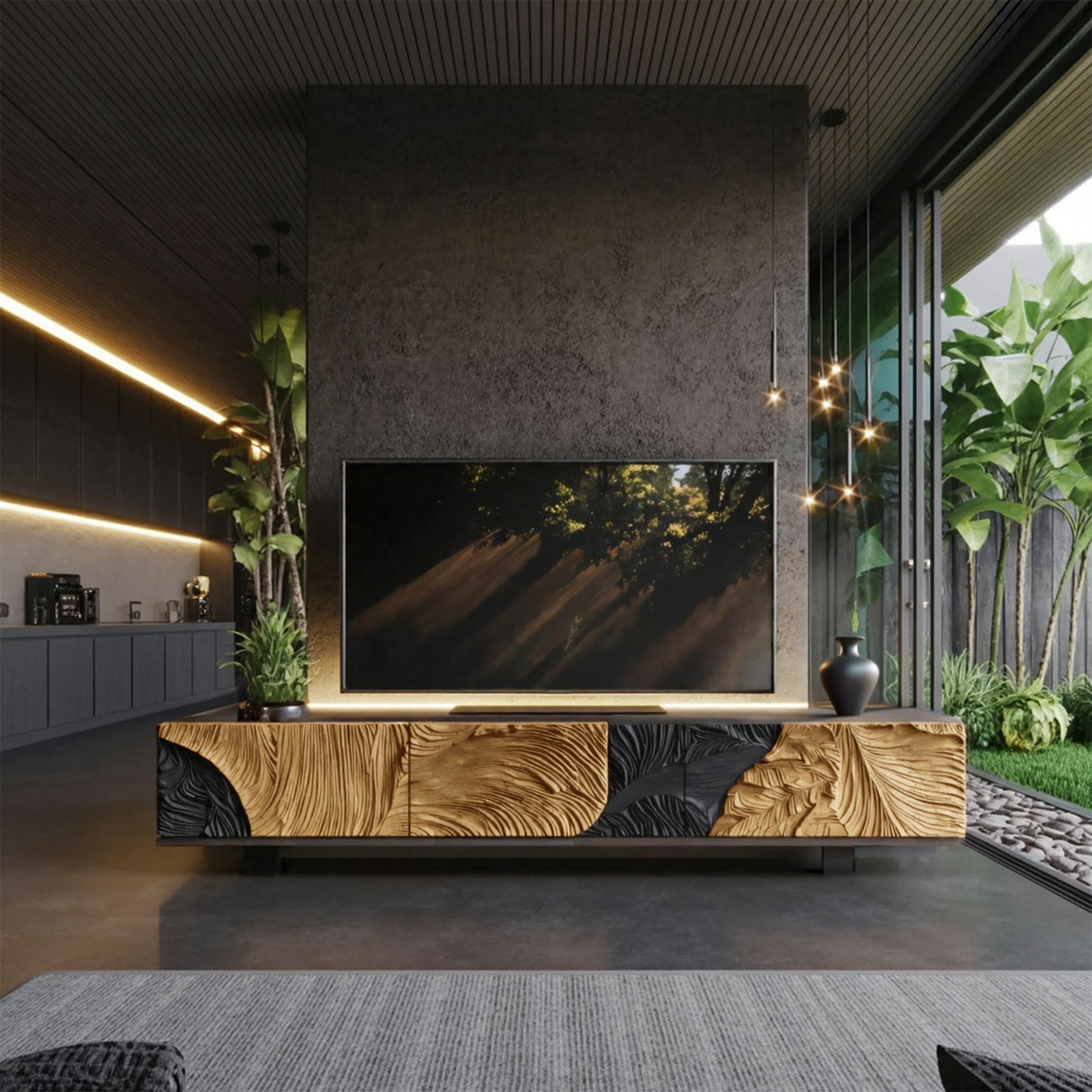 Mid Century Wood Console For Living Room Decor