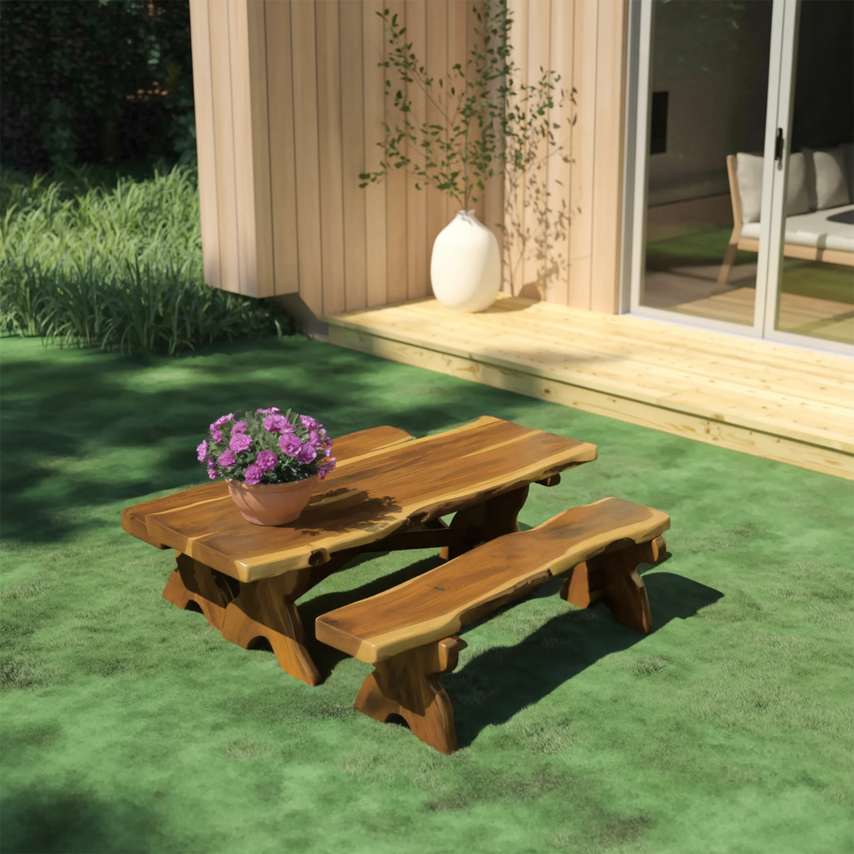 Rustic Outdoor Picnic Table And Bench Set For Garden