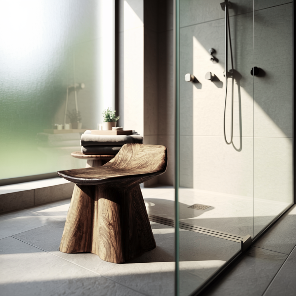 Farmhouse Shower Stool For Rustic Bathroom Interiors