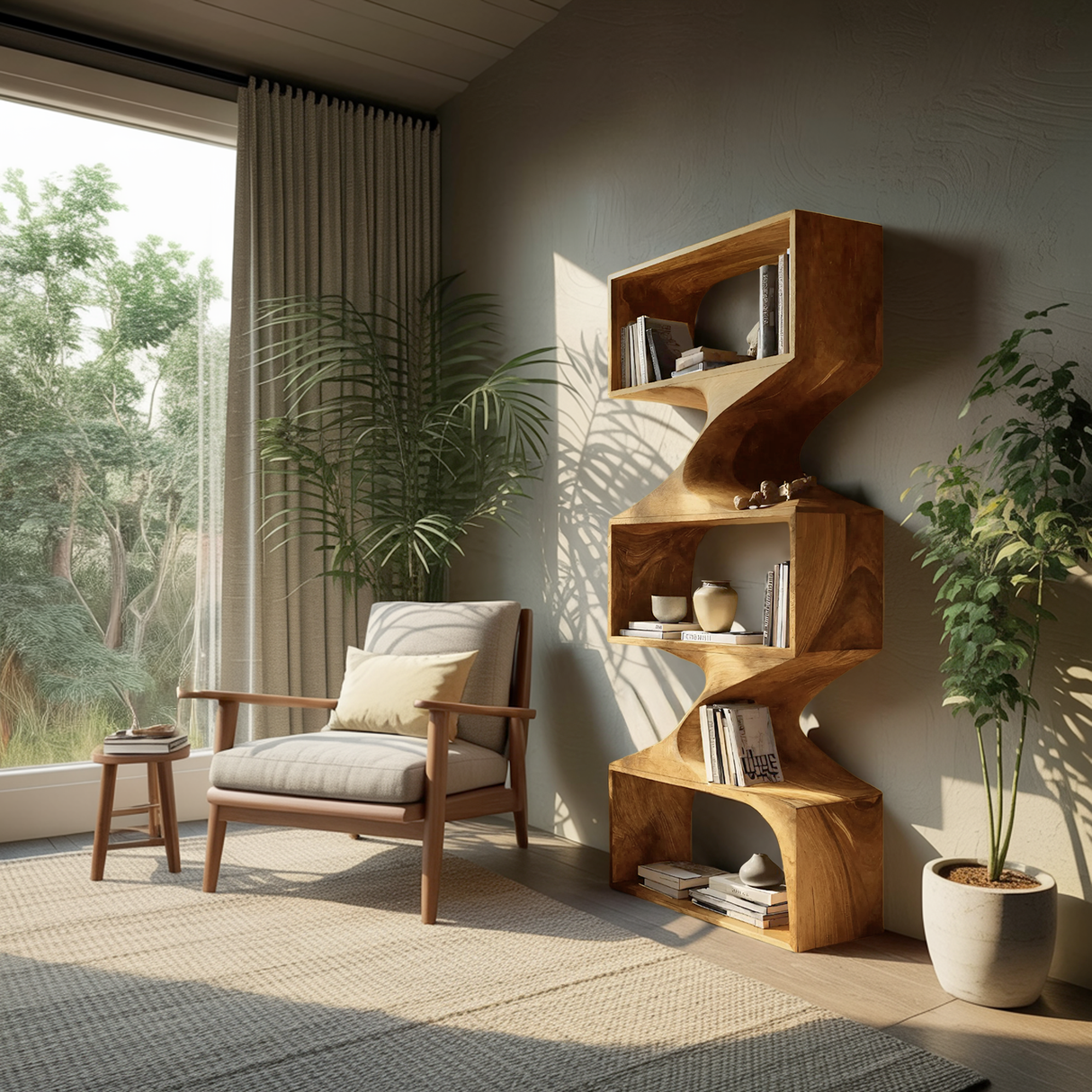Modern Sculptural Wall Bookcase For Living Room Or Office
