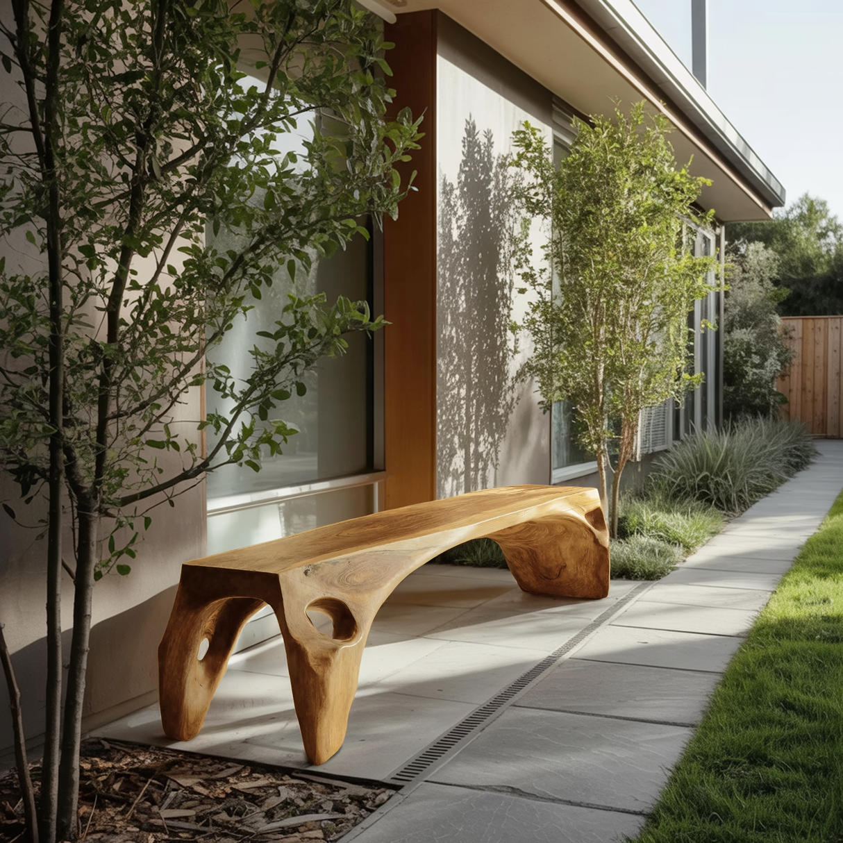 Organic Modern Sculptural Bench For Entryway Or Living Room