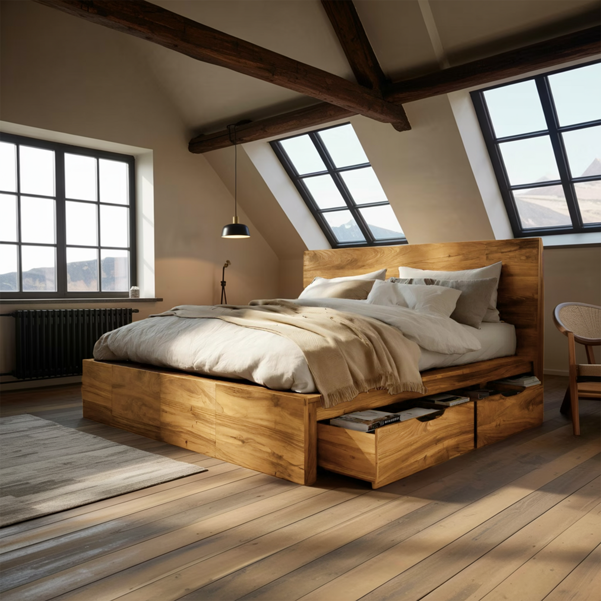 Modern Storage Bed Frame And Headboard With Drawers For Bedroom