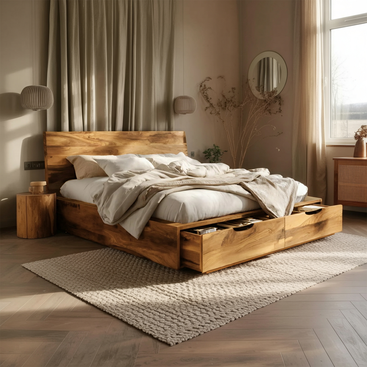 Contemporary Bed And Built-In Drawers For Bedroom