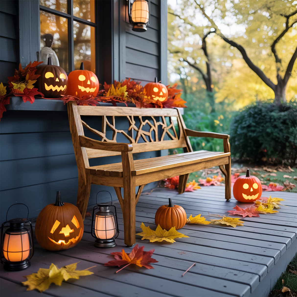 Rustic Solid Wood Halloween Bench For Spooky Outdoor Home Decor