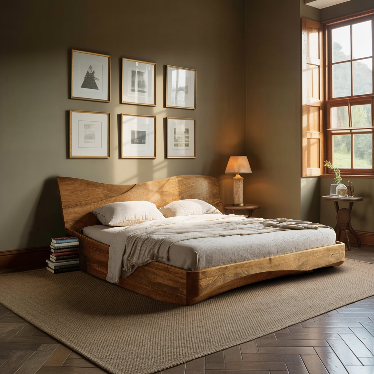 Organic Platform Bed And Headboard For Minimalist Bedroom Design