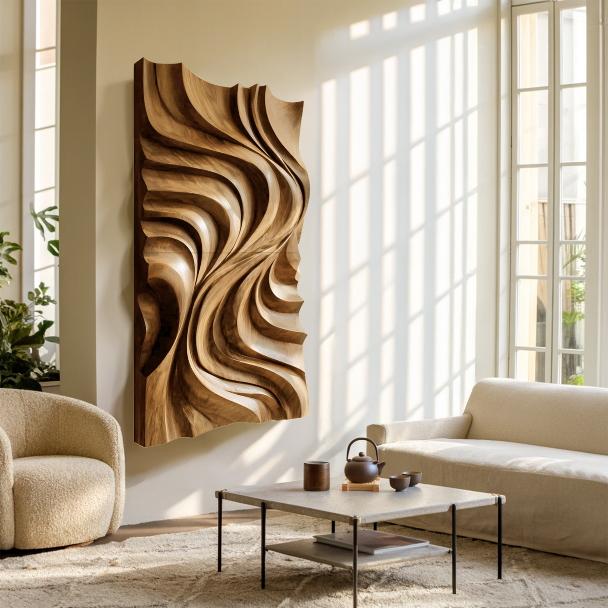 Contemporary Wall Art Piece Large Carved For Home Decor