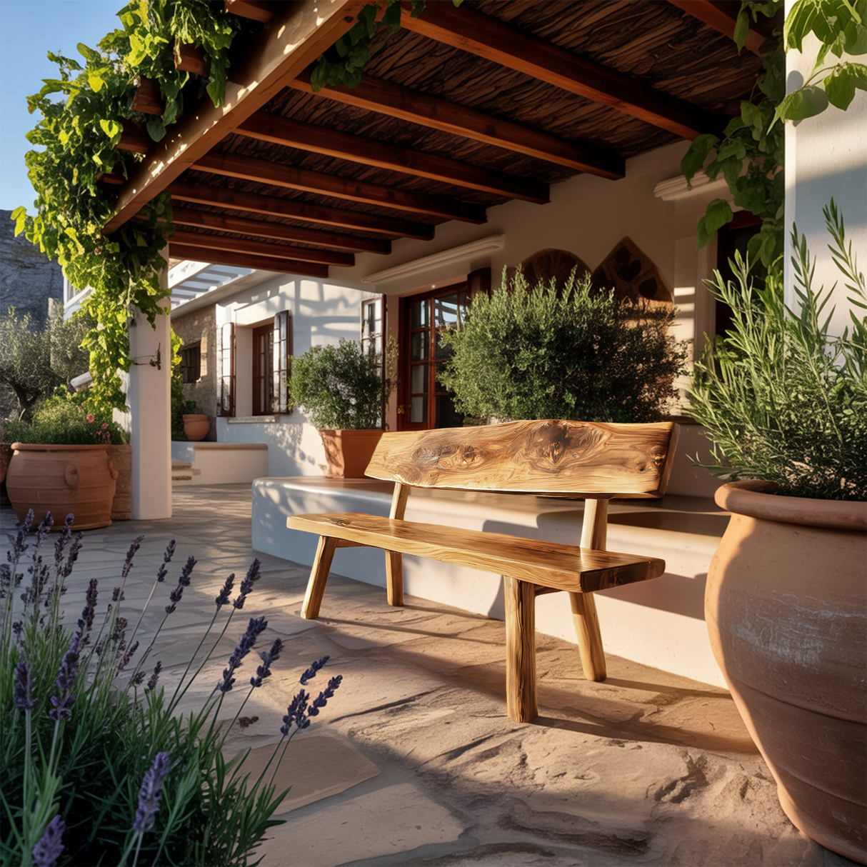 Handmade Outdoor Wooden Bench For Patio And Terrace