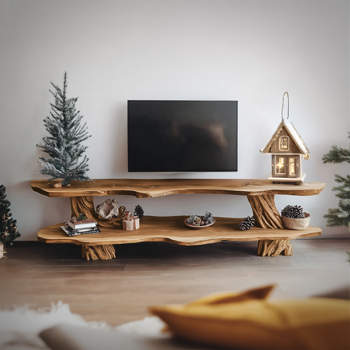 Modern Wooden Live Edge TV Console For Holiday Furniture Decor