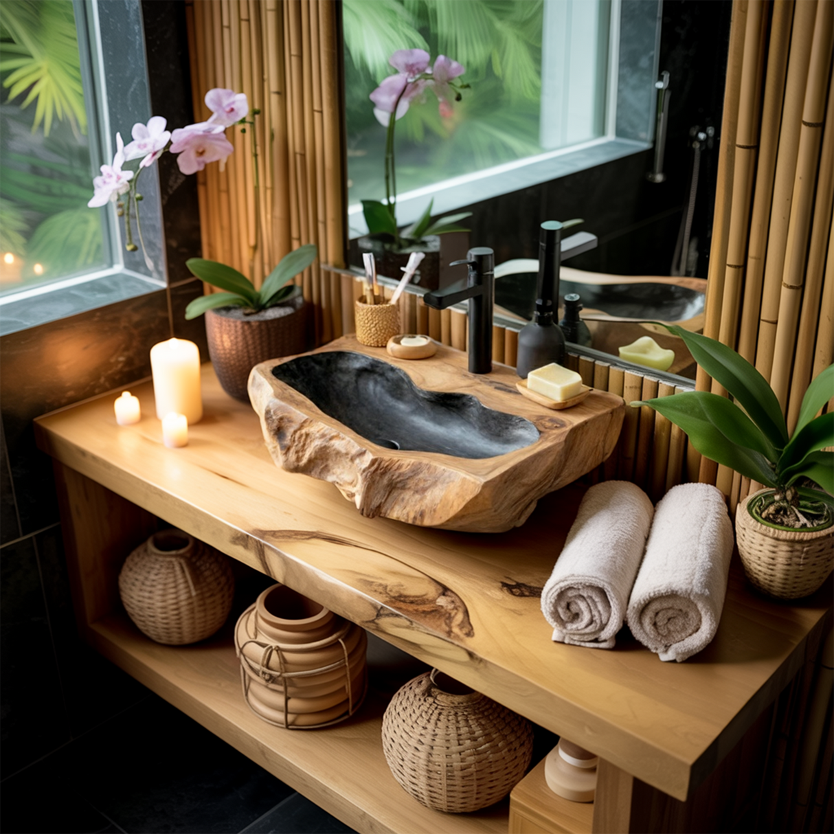 Rustic Mid Century Wood Wash Basin For Furniture Decor