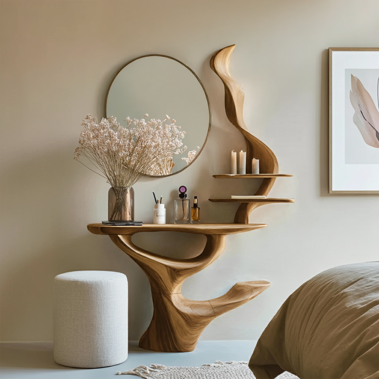 Mid Century Live Edge Cosmetic Table For Bathroom Style