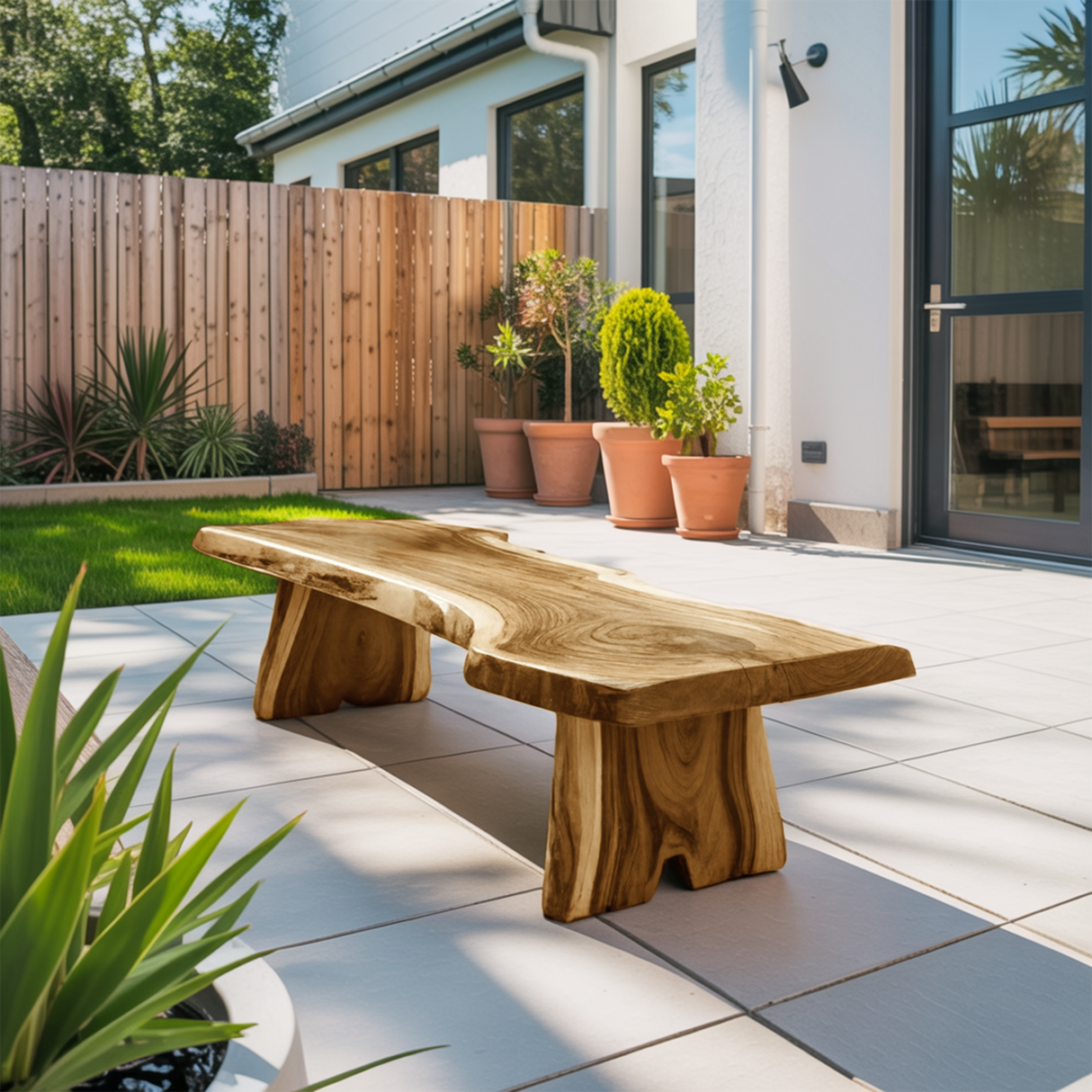 Minimalist Live Edge Outdoor Bench For Entryway Or Patio