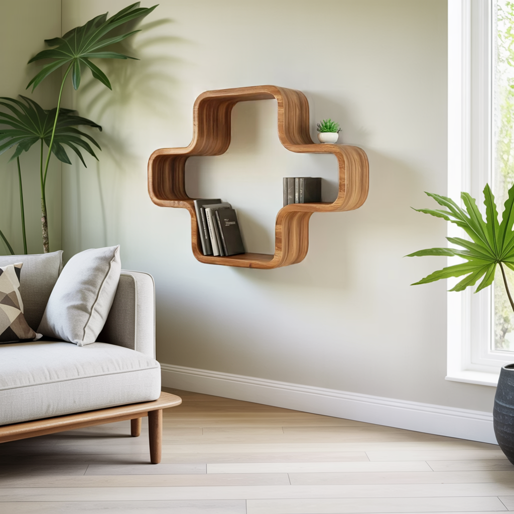 Modern Geometric Wall Mounted Bookshelf For Living Room And Office