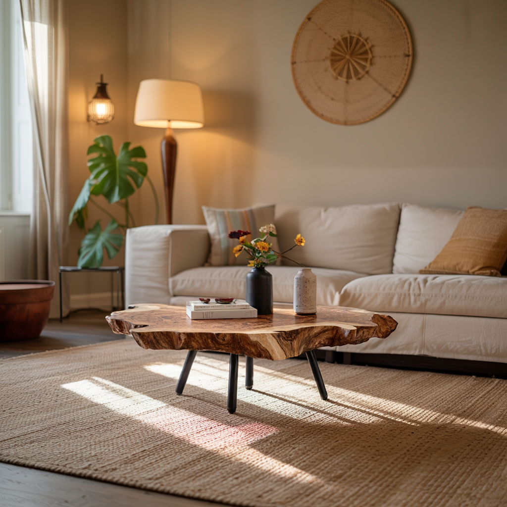 Rustic Wood Table For Boho Style Living Room