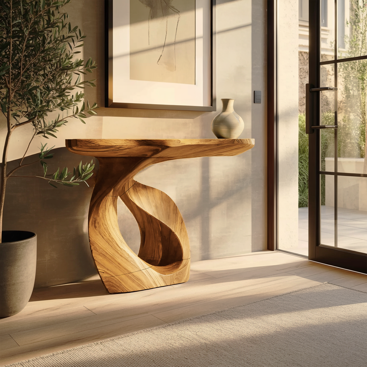 Handcrafted Solid Wood Console Table Organic Design For Entryway Decor