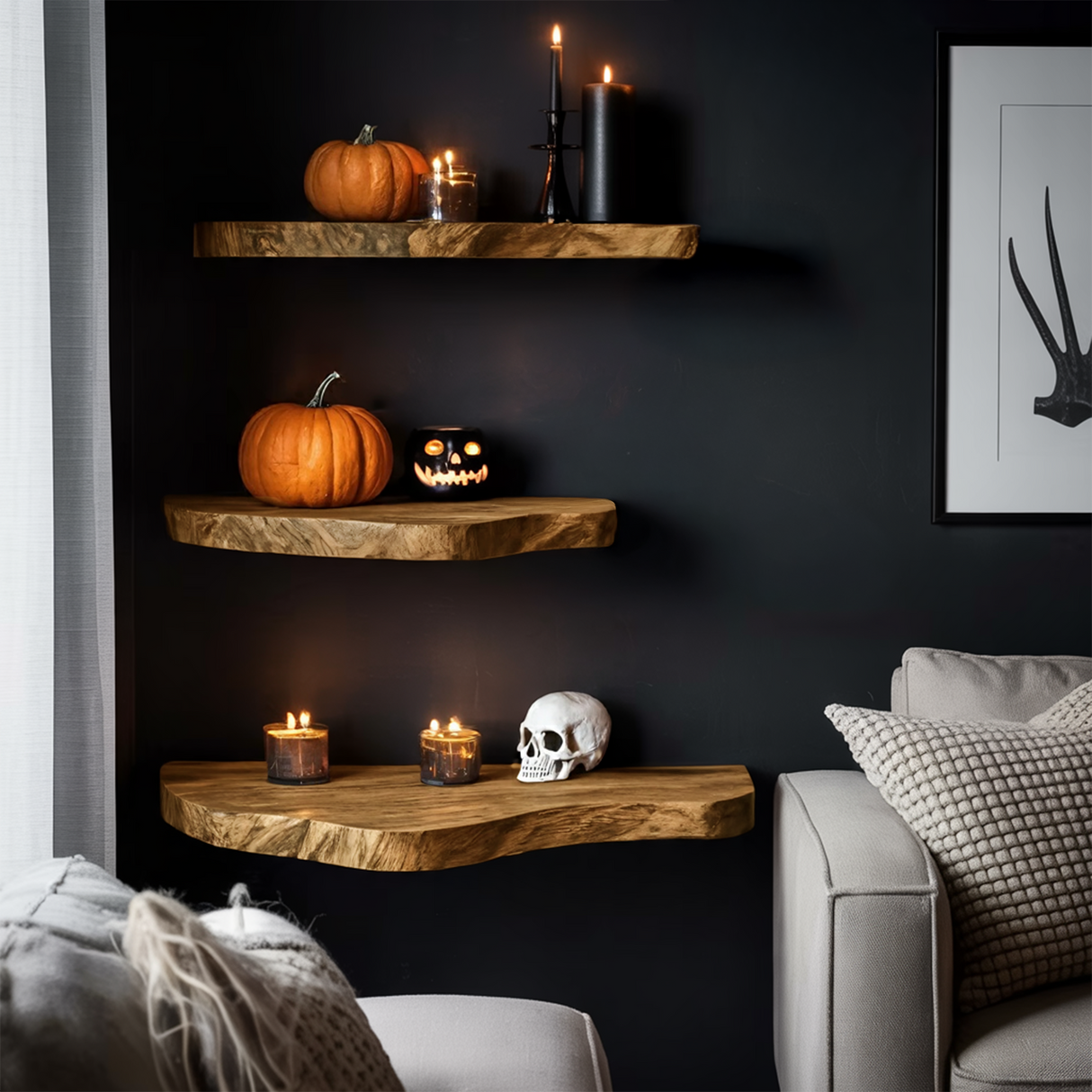 Rustic Wooden Floating Shelf For Furniture Decor And Halloween Wall Storage