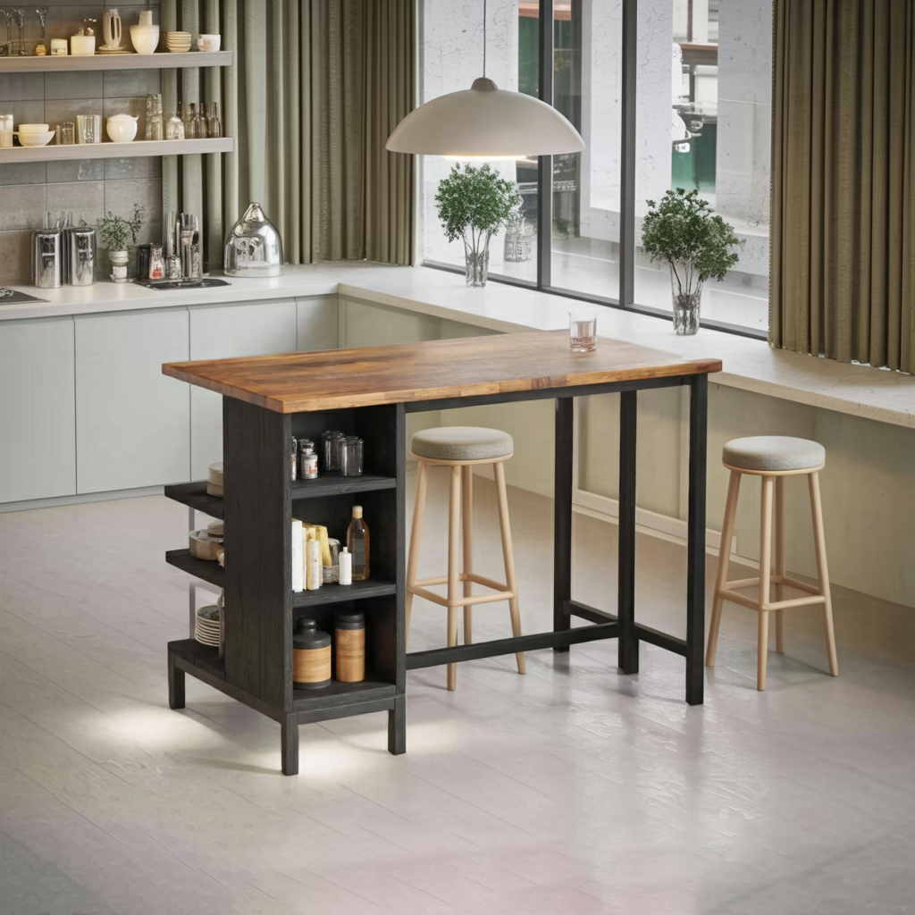 Industrial Kitchen Bar Table With Metal Legs For Apartment Dining