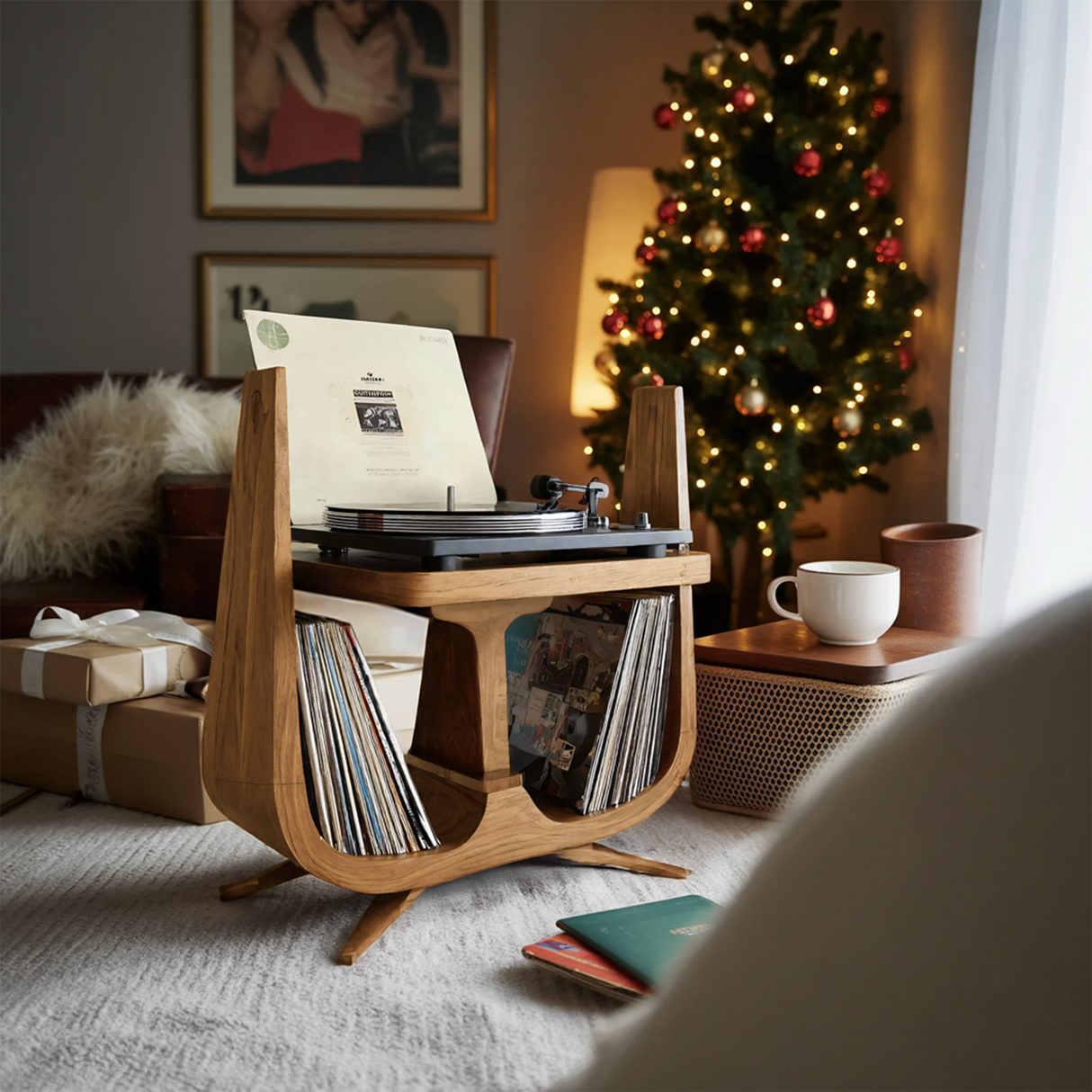 Handcrafted Wooden Record Stand For Entryway Gift Idea