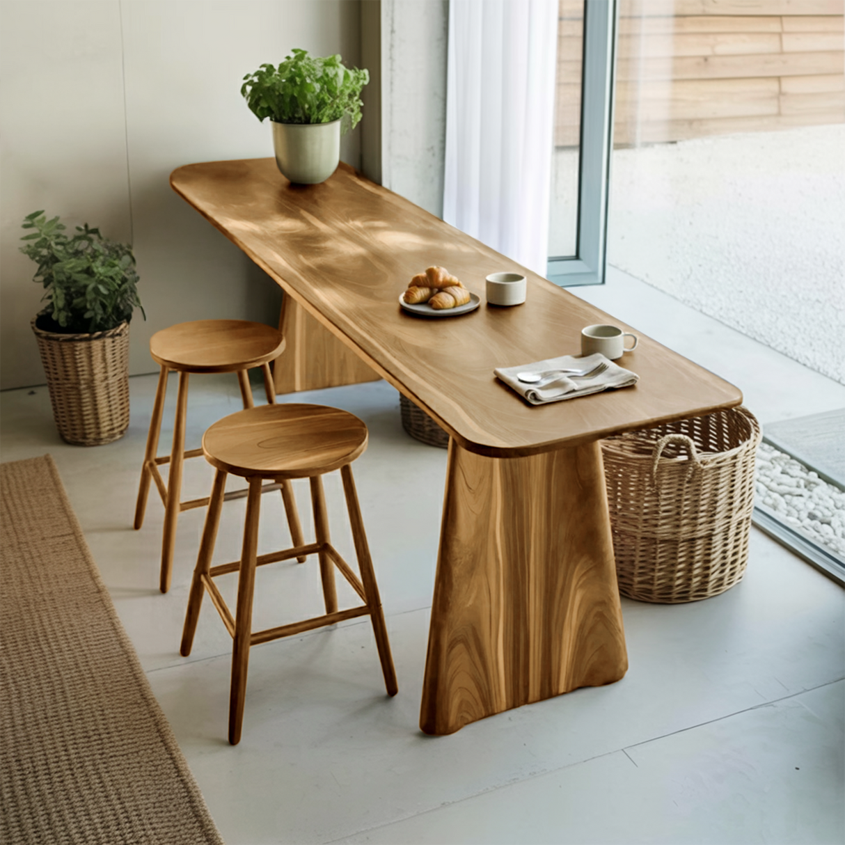 Modern Minimalist Wood Bar Table For Kitchen And Dining