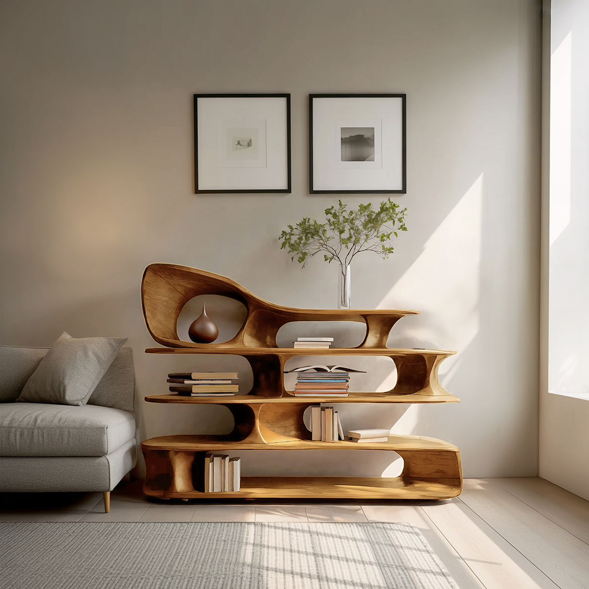 Modern Sculptural Standing Shelf For Living Room