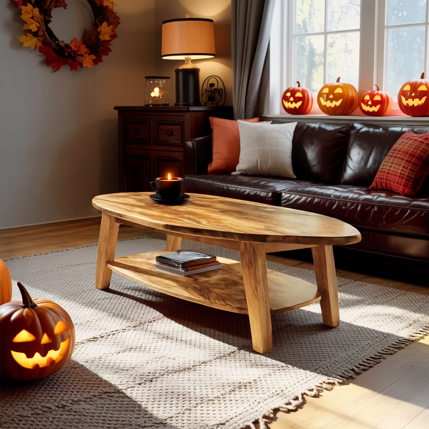 Farmhouse Solid Wood Coffee Table For Living Room Autumn Halloween