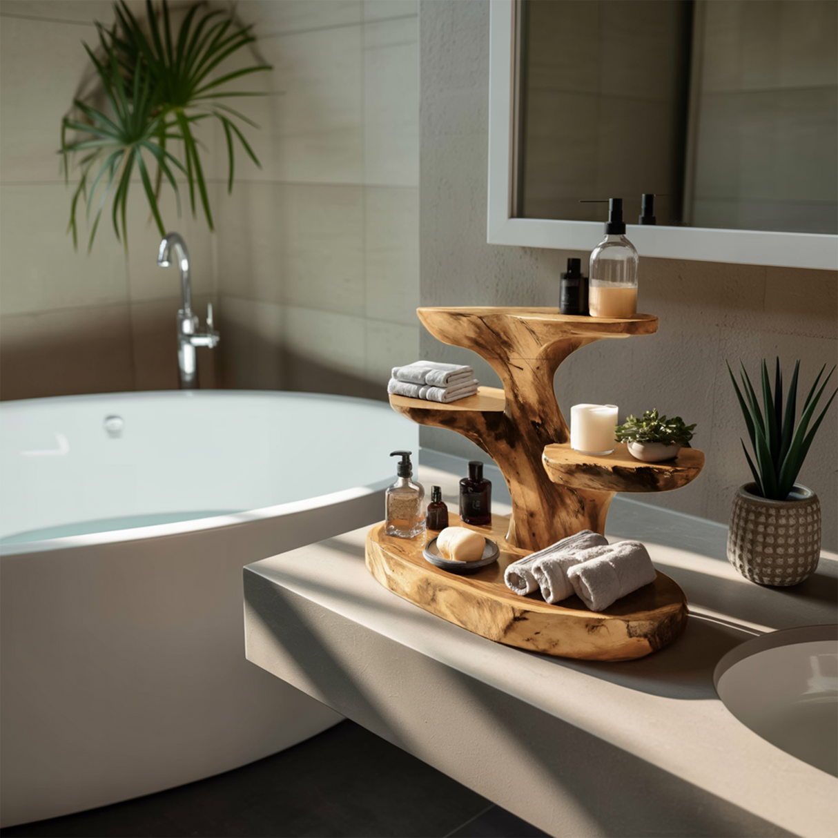 Organic Multi Tier Bathroom Shelf For Spa