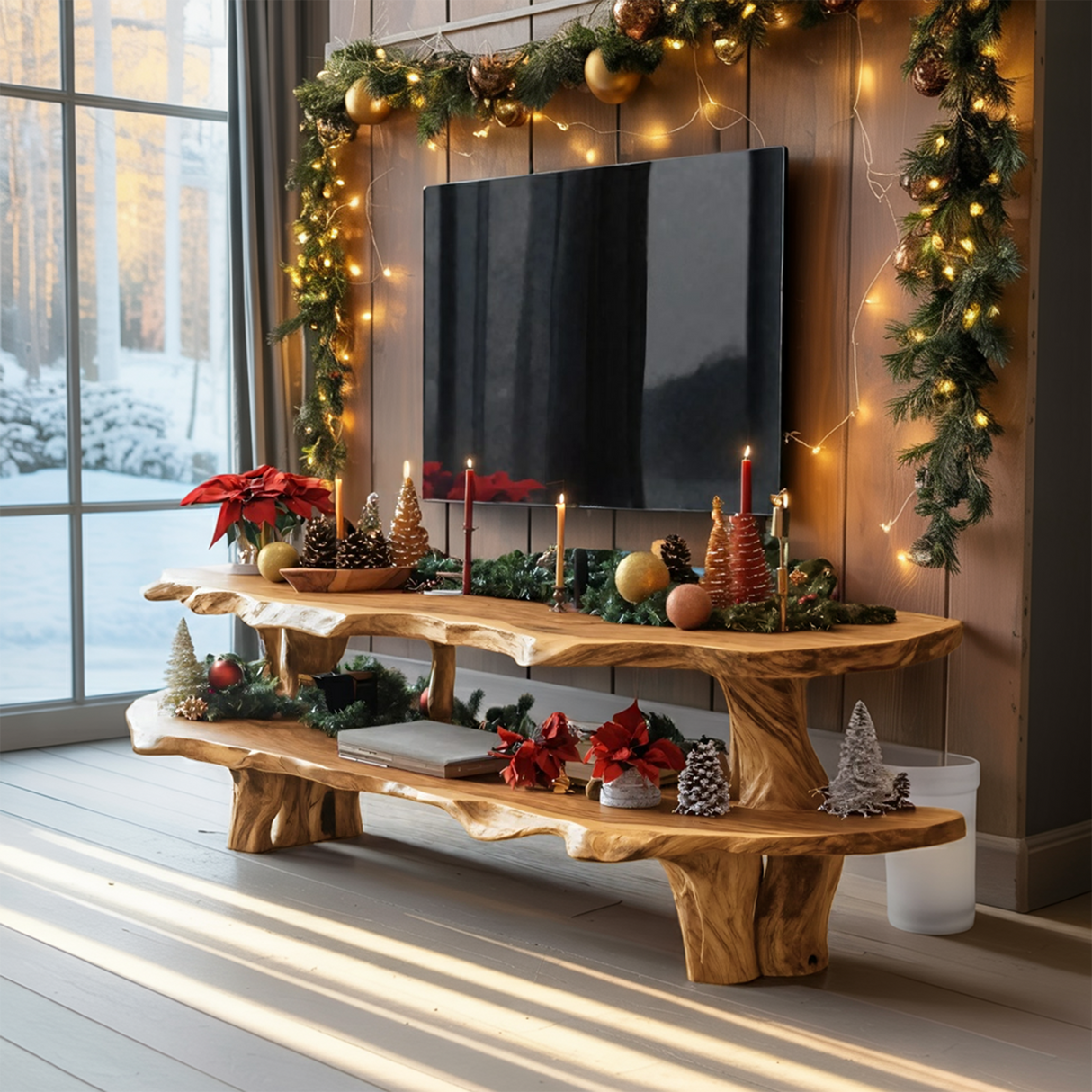 Farmhouse Wooden TV Console For Holiday Bedroom Decor