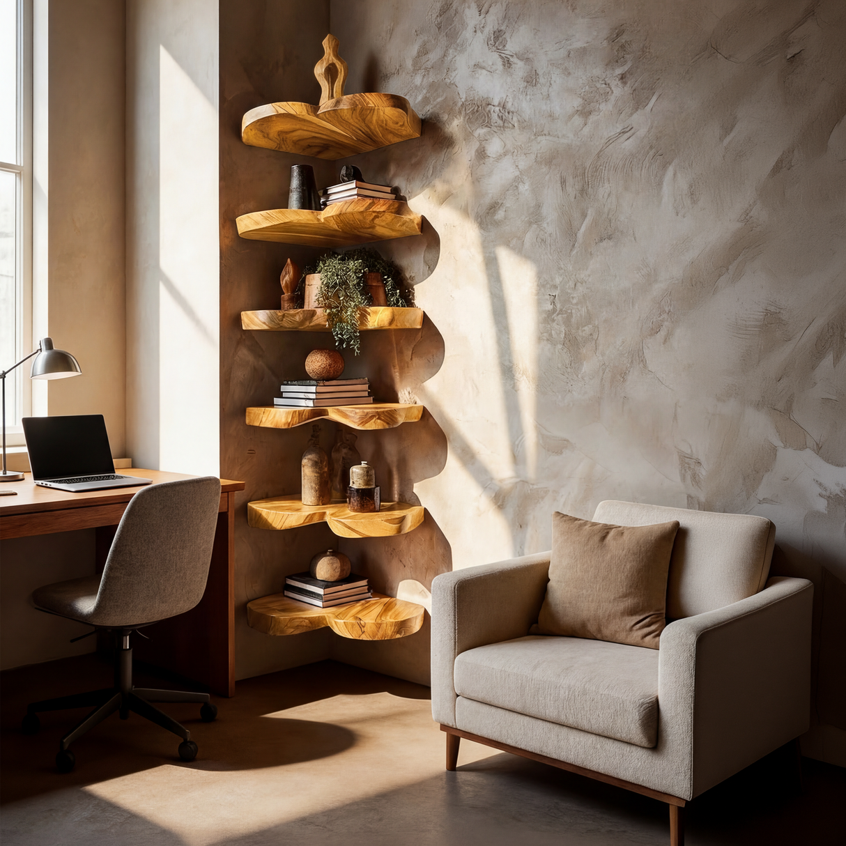 Rustic Leaf Floating Shelf Kitchen Wall Organizer Display