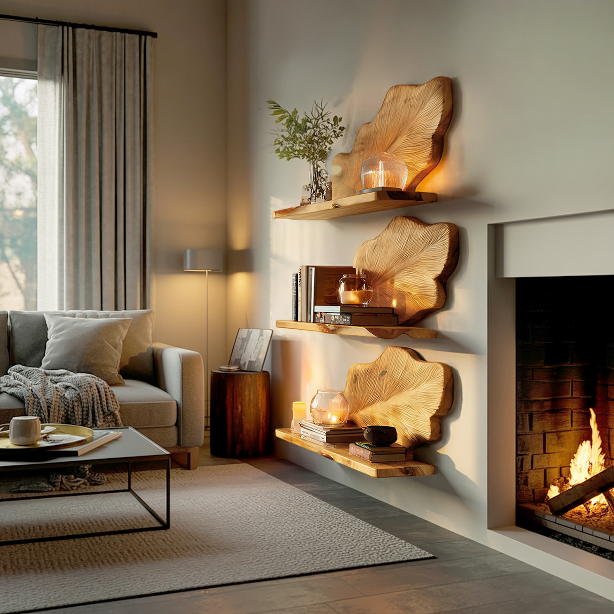 Rustic Wooden Wall Mounted Bookshelf For Living Room Display
